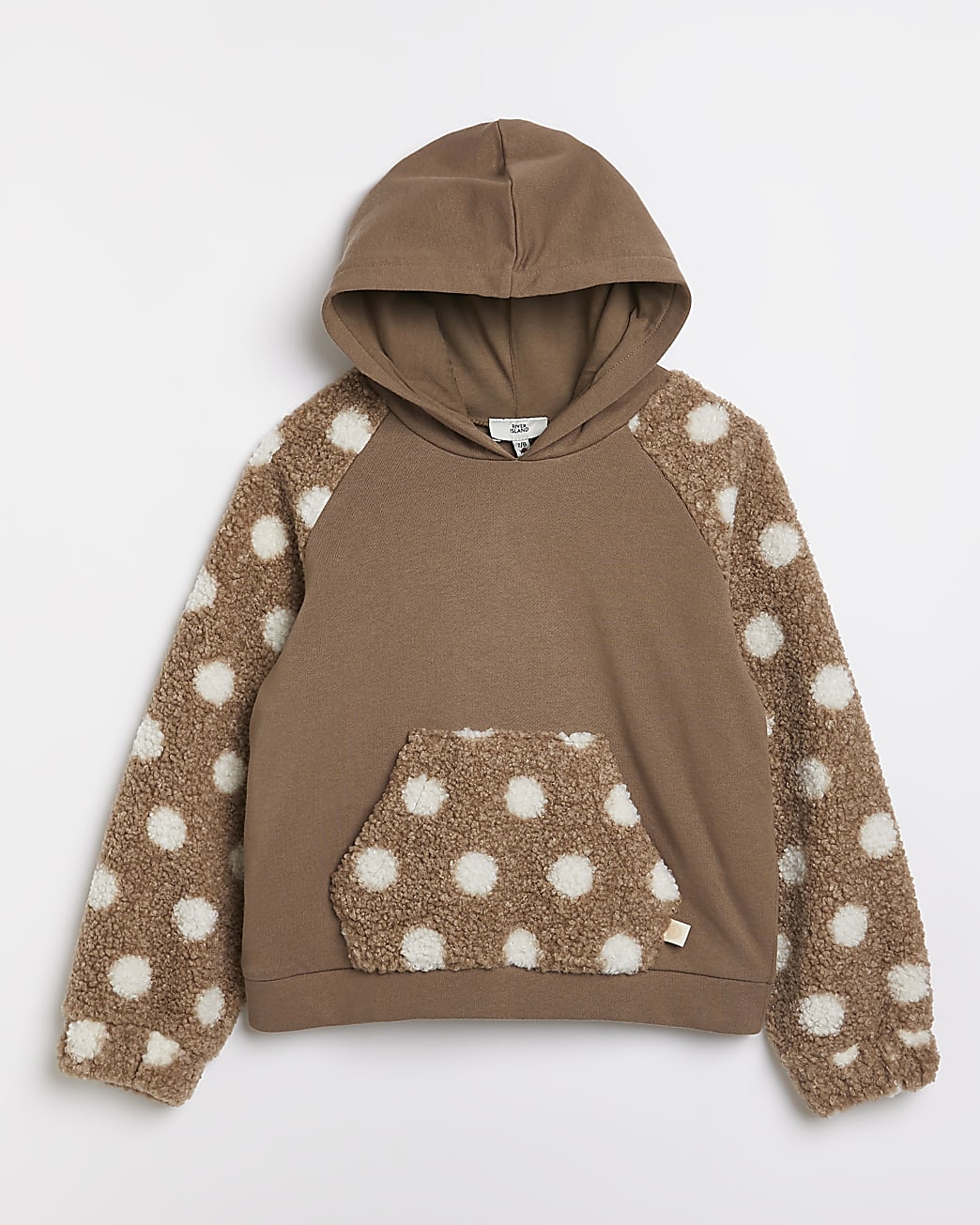 Girls brown borg spot print hoodie