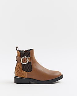 Girls Brown buckle detail ankle boots