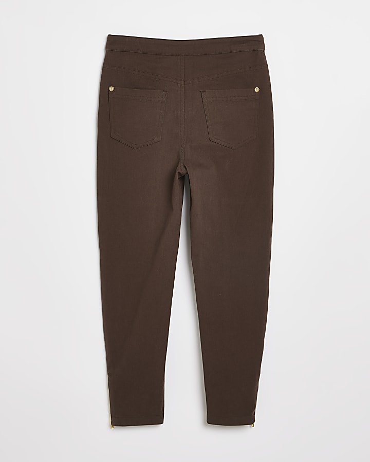 Girls brown cargo zip trousers