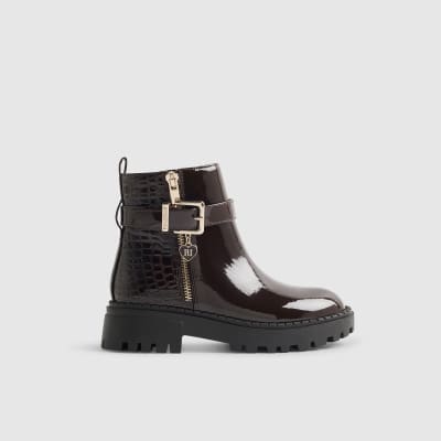 Girls Brown Chocolate Croc Zip Up Boot