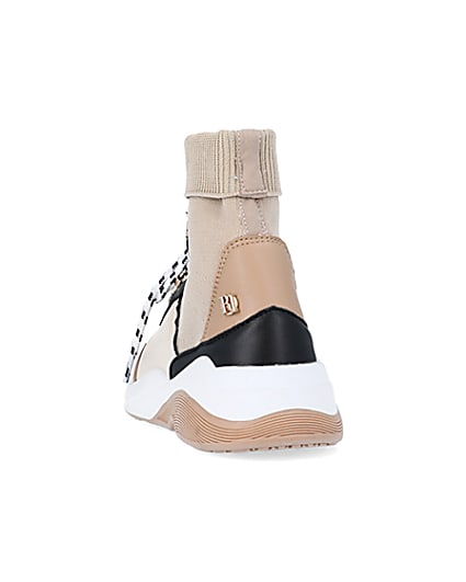 360 degree animation of product Girls Brown Colourblock Sock Trainers frame-8