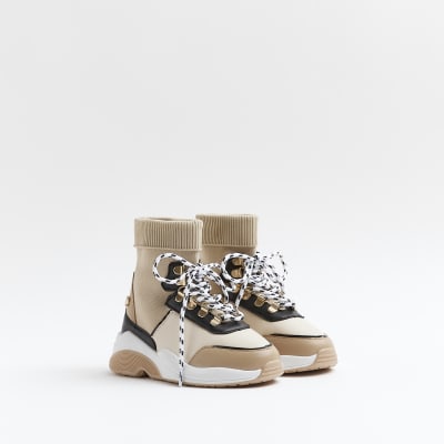 Girls Brown Colourblock Sock Trainers