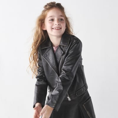 Girls Brown distressed faux leather jacket | River Island