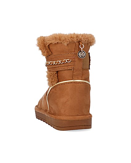 360 degree animation of product Girls Brown Faux Fur Chain Strap Boots frame-11