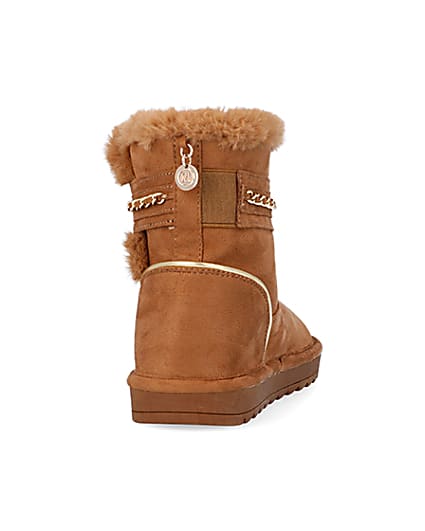 360 degree animation of product Girls Brown Faux Fur Chain Strap Boots frame-13