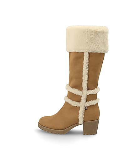 360 degree animation of product Girls brown faux fur knee high boots frame-4