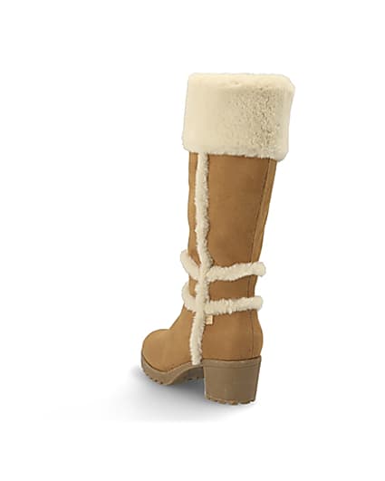 360 degree animation of product Girls brown faux fur knee high boots frame-7
