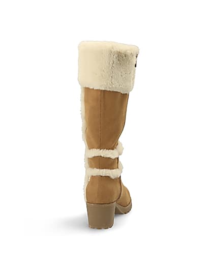 360 degree animation of product Girls brown faux fur knee high boots frame-10