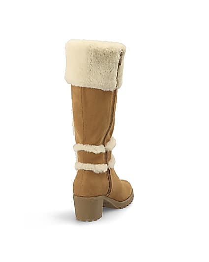 360 degree animation of product Girls brown faux fur knee high boots frame-11