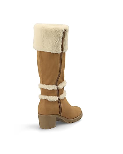 360 degree animation of product Girls brown faux fur knee high boots frame-12