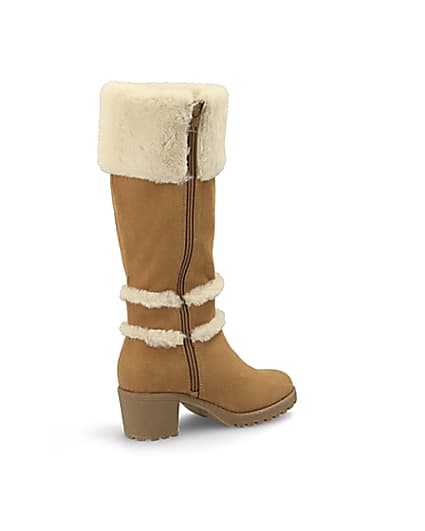 360 degree animation of product Girls brown faux fur knee high boots frame-13