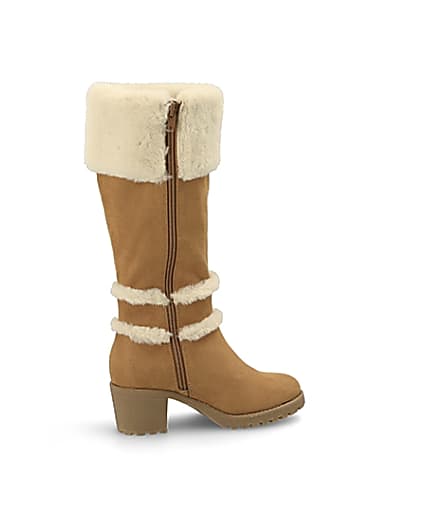360 degree animation of product Girls brown faux fur knee high boots frame-14
