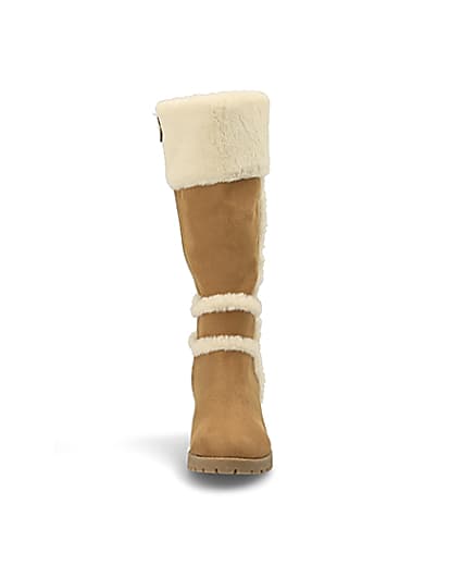 360 degree animation of product Girls brown faux fur knee high boots frame-21