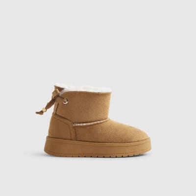 Girls Brown Faux Fur Lined Boots