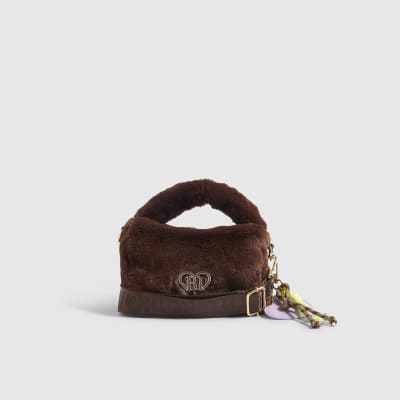 Girls Brown Faux Fur Mini Crossbody Bag