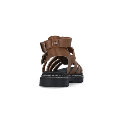 360 degree animation of product Girls Brown Gladiator Sandals frame-10