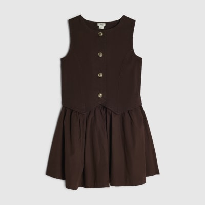 Girls Brown Hybrid Waistcoat Dress