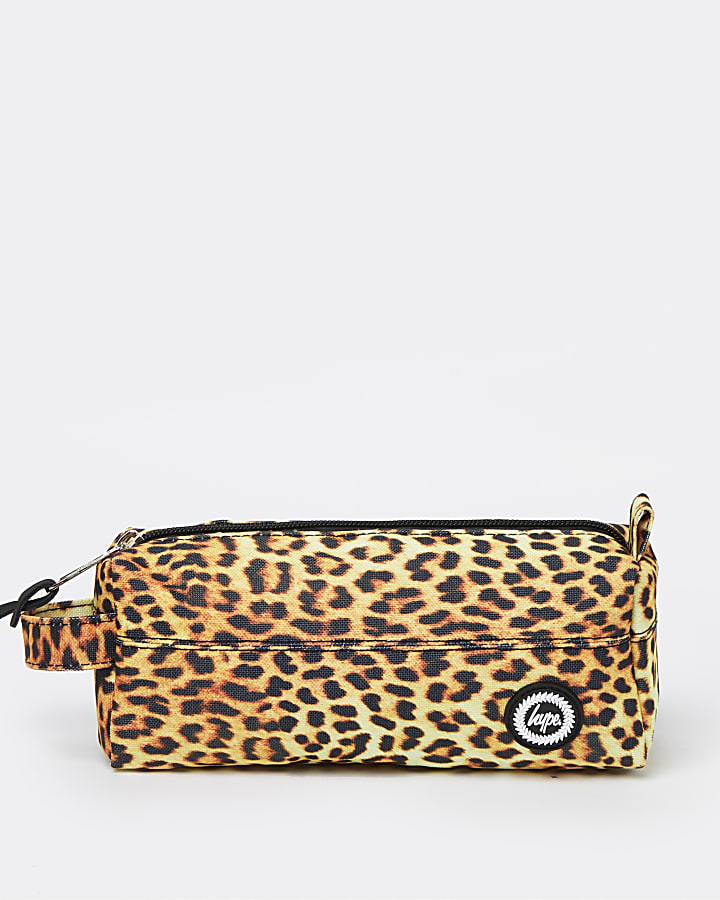 Girls brown Hype leopard print pencil case