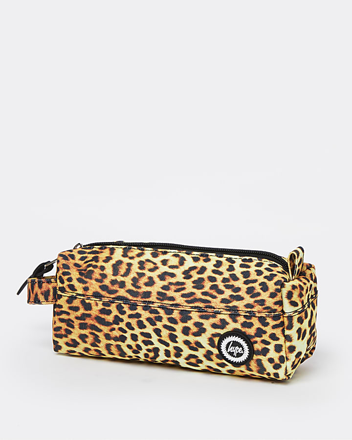 Girls brown Hype leopard print pencil case
