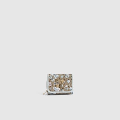 Girls Brown Icy Monogram Print Purse