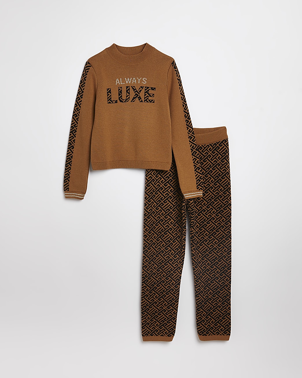 Girls brown knit monogram jumper outfit
