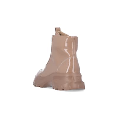 360 degree animation of product Girls brown lace up patent hiker boots frame-7