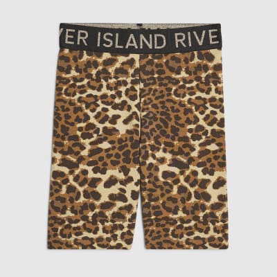 Girls Brown Leopard Cycling Shorts