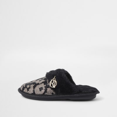 river island leopard slippers