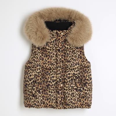 【ORDINARY JOY】Leopard Fur gilet girls-brown-leopard-padded-