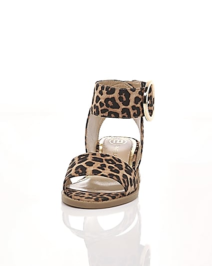 360 degree animation of product Girls brown leopard print block heel sandals frame-3