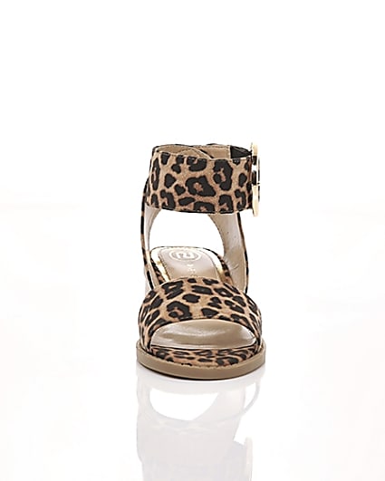 360 degree animation of product Girls brown leopard print block heel sandals frame-4