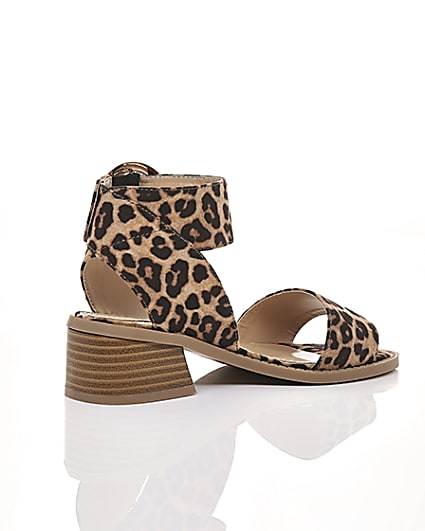 360 degree animation of product Girls brown leopard print block heel sandals frame-12