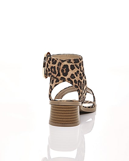 360 degree animation of product Girls brown leopard print block heel sandals frame-15