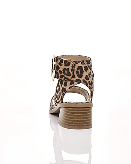360 degree animation of product Girls brown leopard print block heel sandals frame-16