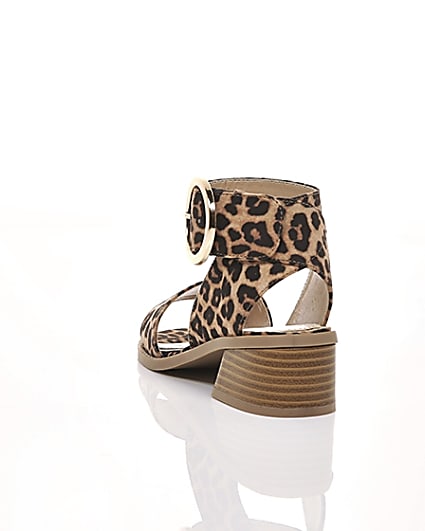 360 degree animation of product Girls brown leopard print block heel sandals frame-17