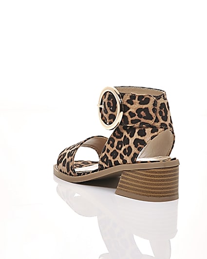 360 degree animation of product Girls brown leopard print block heel sandals frame-18