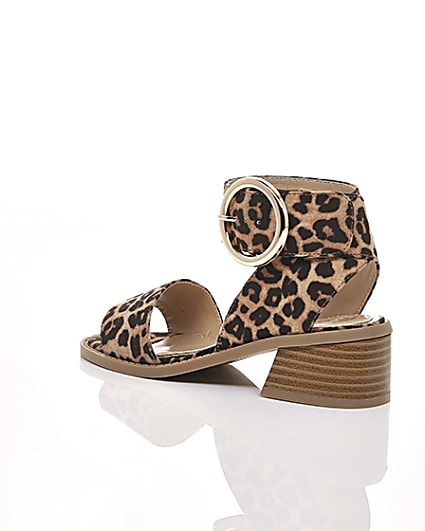 360 degree animation of product Girls brown leopard print block heel sandals frame-19