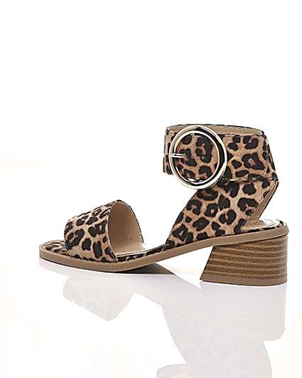 360 degree animation of product Girls brown leopard print block heel sandals frame-20