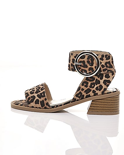 360 degree animation of product Girls brown leopard print block heel sandals frame-21