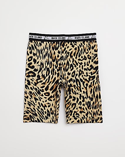 Girls brown leopard print cycling shorts