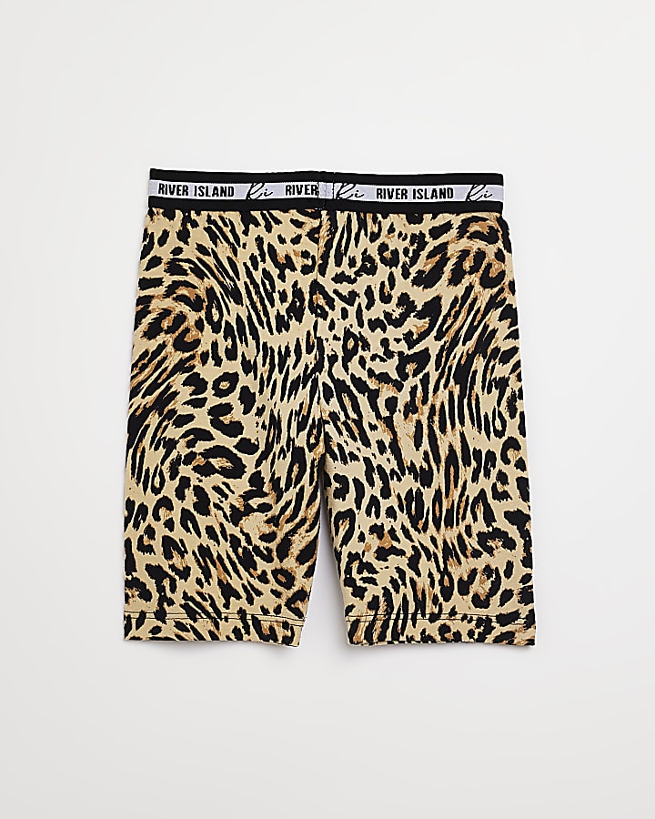 Girls brown leopard print cycling shorts