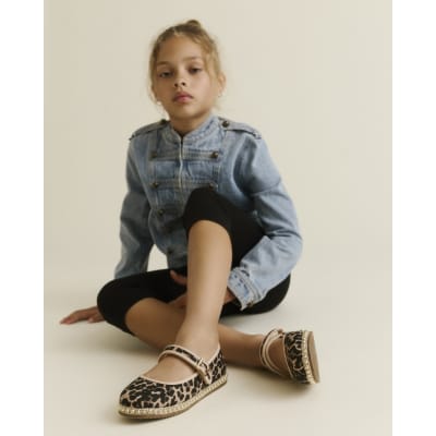 Girls Brown Leopard Print Espadrille Shoes