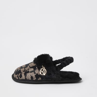 girls leopard print slippers