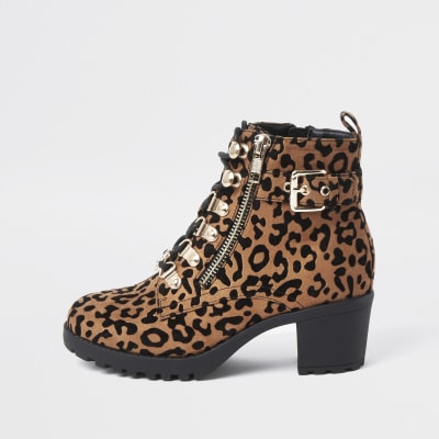 leopard girls boots