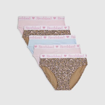 Girls Brown Leopard Print Pack Of 5 Briefs