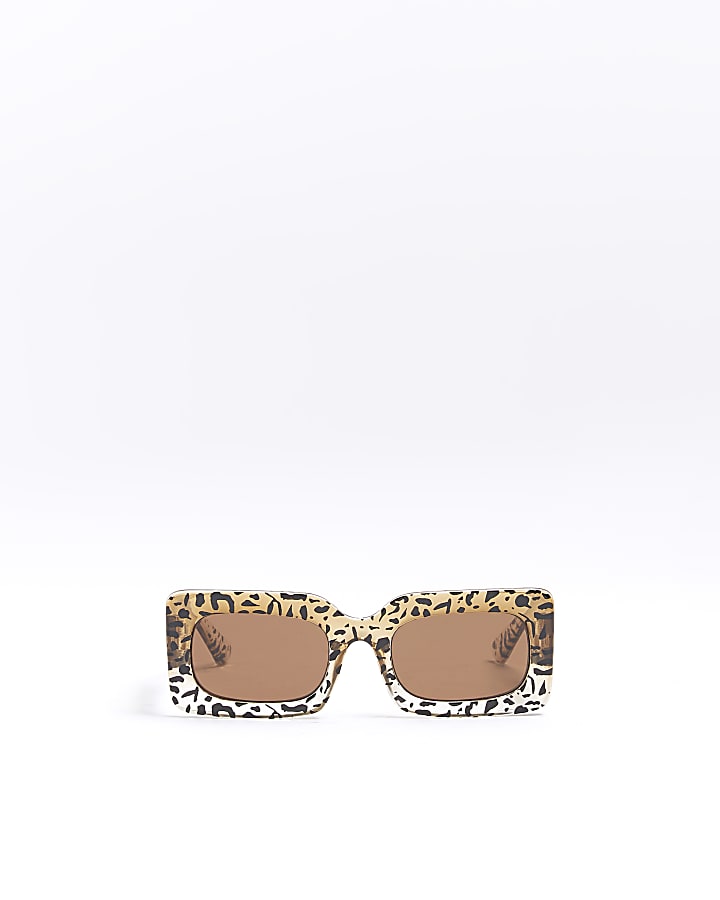 Girls brown leopard print rectangle sunglasse