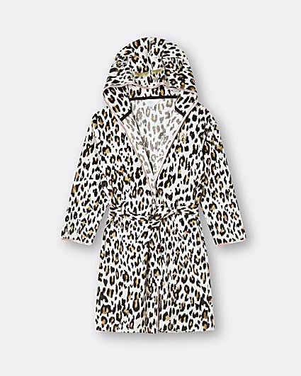 Girls brown leopard print robe