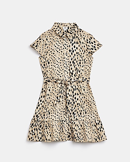 Girls brown leopard print shirt dress