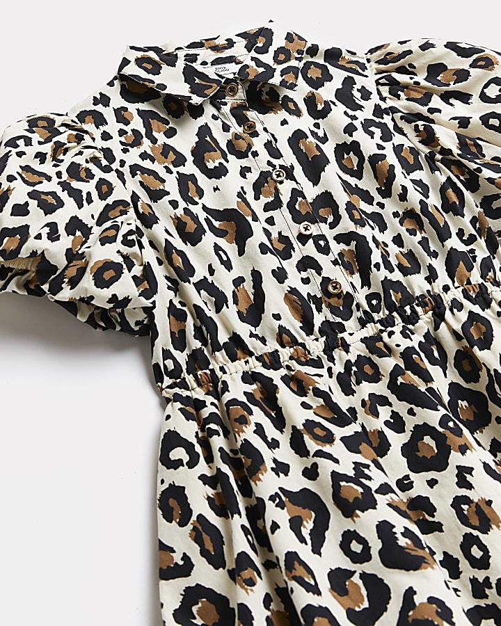 Girls brown leopard print shirt dress