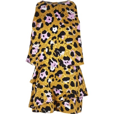Girls brown leopard print skort playsuit